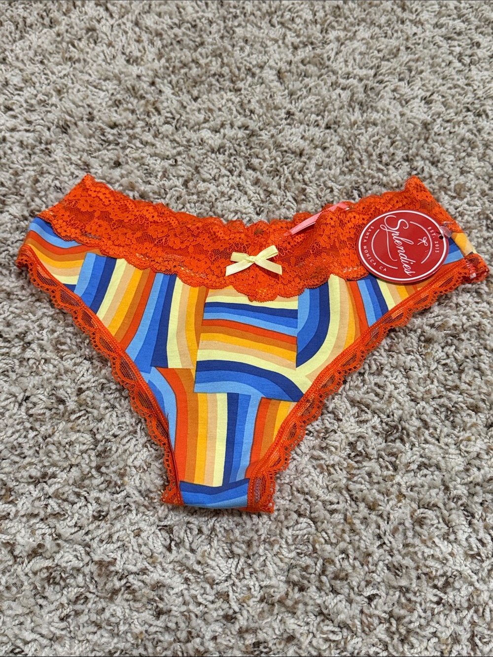 Splendies Orange Multicolor Lace-Trim Thong